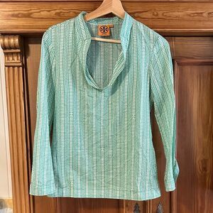 Tory Burch sea foam green sequin tunic Blouse Sz 2